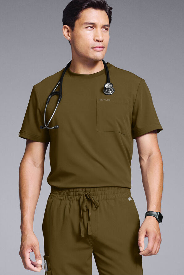 Hypothesis S-R Shift Ready Men’s 1-Pocket Tuck-In Crew Neck Scrub Top - Dark Moss - 1