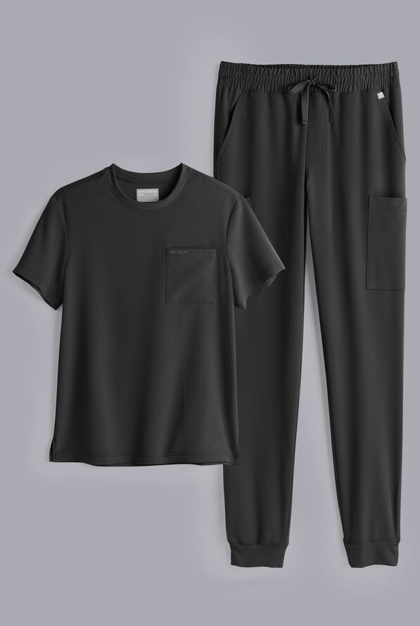 Conjunto de uniforme médico Hypothesis S-R Shift Ready estilo jogger con cuello redondo para hombre - Jet Black - 1