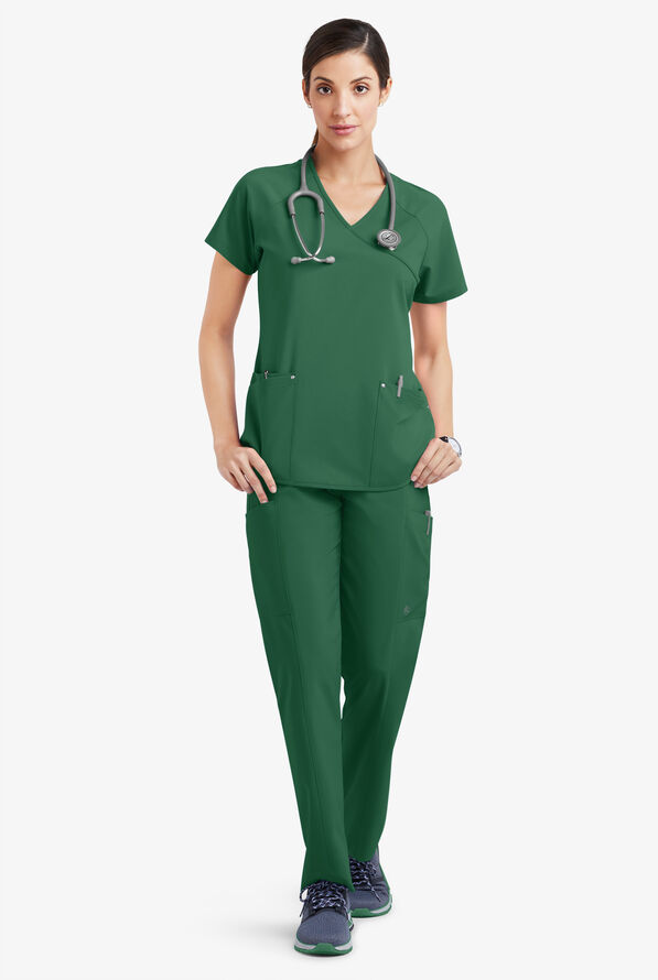 Blusa m&eacute;dica Easy STRETCH Cara con mangas ragl&aacute;n y 4 bolsillos para mujer - Hunter - 2