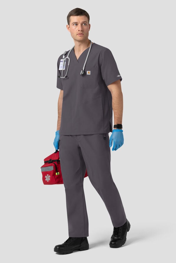 Camisa m&eacute;dica Carhartt FLD & RSCU Rugged Flex STRETCH con cuello en V y 4 bolsillos para hombre - Pewter - 5