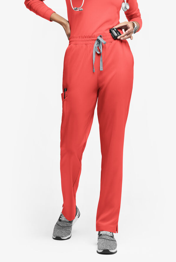 Pantal&oacute;n m&eacute;dico Easy STRETCH Naya con piernas rectas y 6 bolsillos para mujer - Spiced Coral/Silver Melange - 1