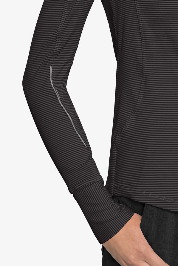 Cherokee Infinity Women's 3-Pocket STRETCH Striped Long Sleeve Knit Underscrub - Pewter/Black - 4