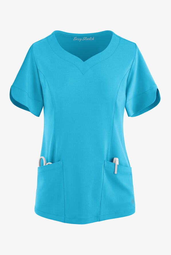 Easy STRETCH Aisha Women's 2-Pocket Sweetheart Neckline Scrub Top - Turquoise - 1
