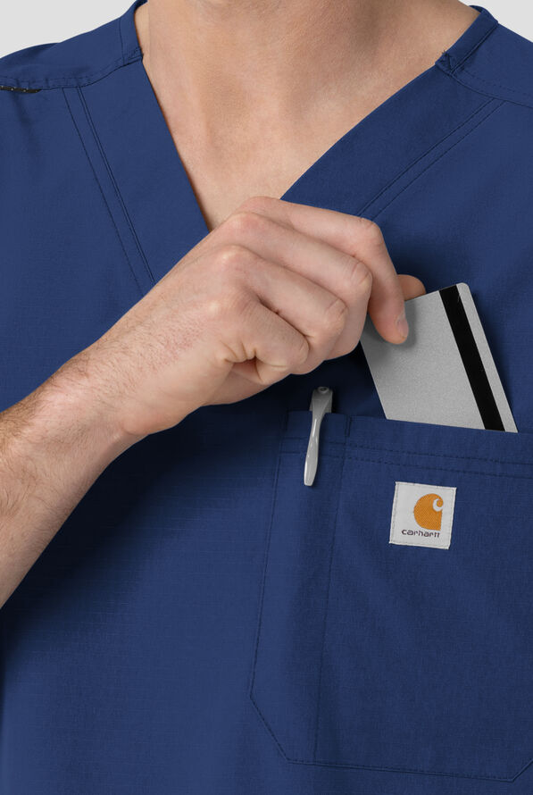 Camisa m&eacute;dica Carhartt FLD & RSCU Rugged Flex STRETCH con cuello en V y 4 bolsillos para hombre - Navy - 4