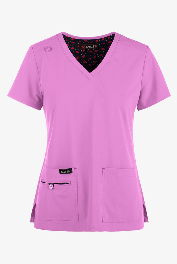 koi Basics Becca Women's 4-Pocket STRETCH V-Neck Scrub Top - Bloom Lavender - 1