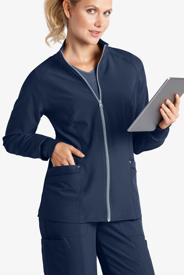 Easy STRETCH Zadie Women's 4-Pocket Raglan Scrub Jacket - Navy - 2