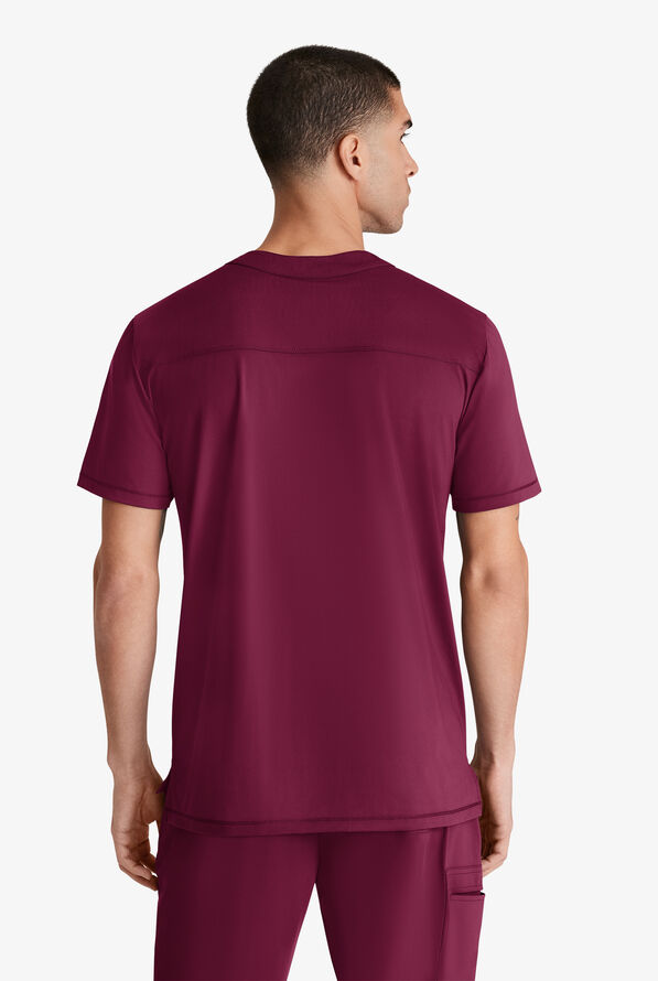 Skechers by Barco Slip-ins Flex Men's 1-Pocket STRETCH Tuck In Zipper Round Neck Scrub Top - Wine - 4