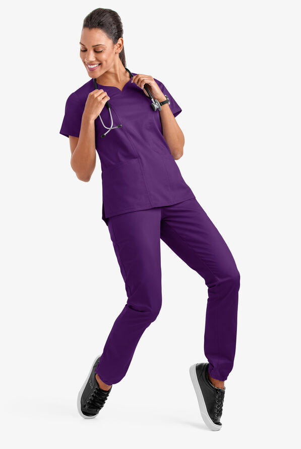 Butter-Soft STRETCH Women's 4-Pocket Sweetheart Neck Scrub Top - Eggplant - 3