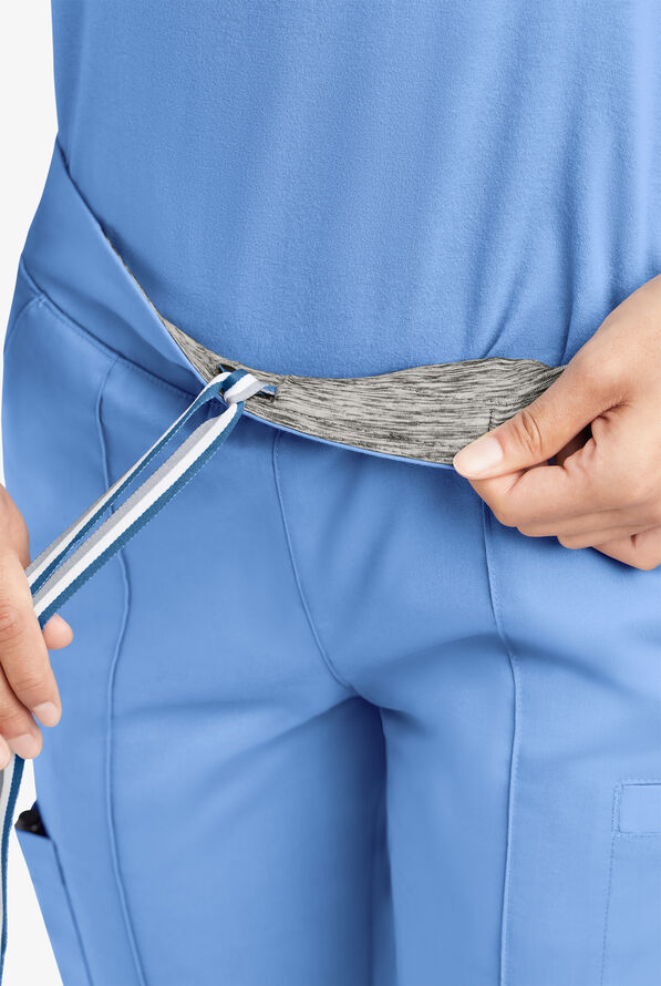 Butter-Soft STRETCH Women's 6-Pocket Pin-Tuck Crop Slim with Sport Trim Detail Scrub Pants - Ceil/Silver Melange - 3