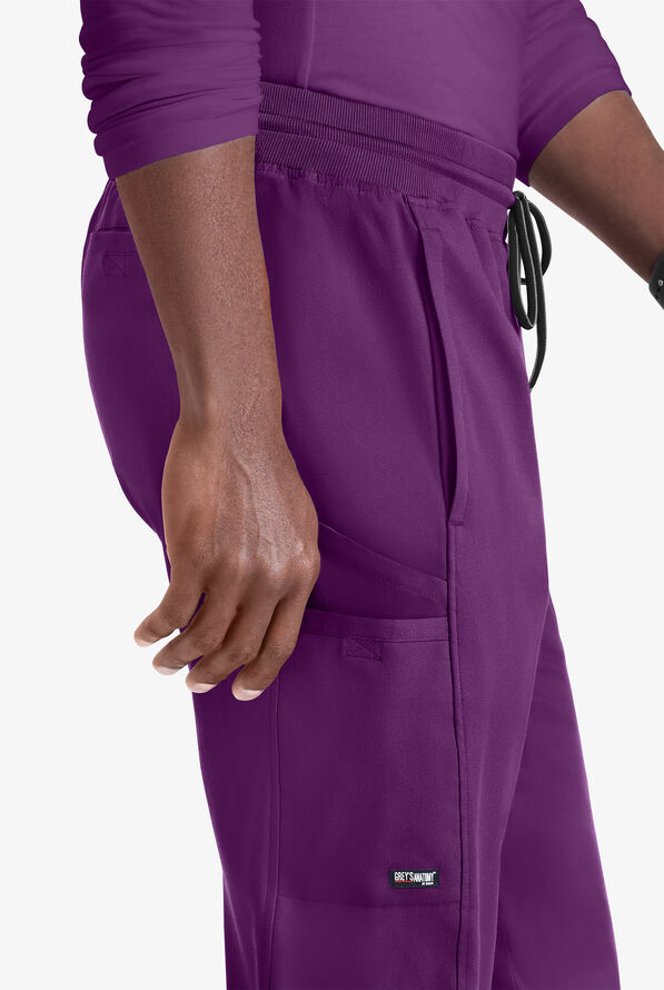 Grey's Anatomy by Barco Spandex STRETCH Hudson Men's 6-Pocket Slim Straight Cargo Scrub Pants - Eggplant - 3