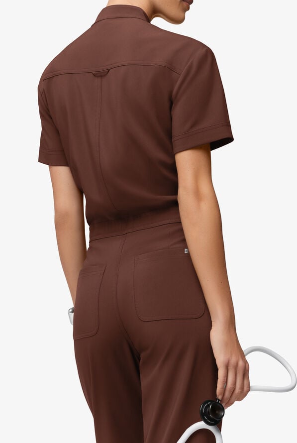 Easy STRETCH Allie Women's 6-Pocket Short Sleeve Jumpsuit - Double Espresso - 5