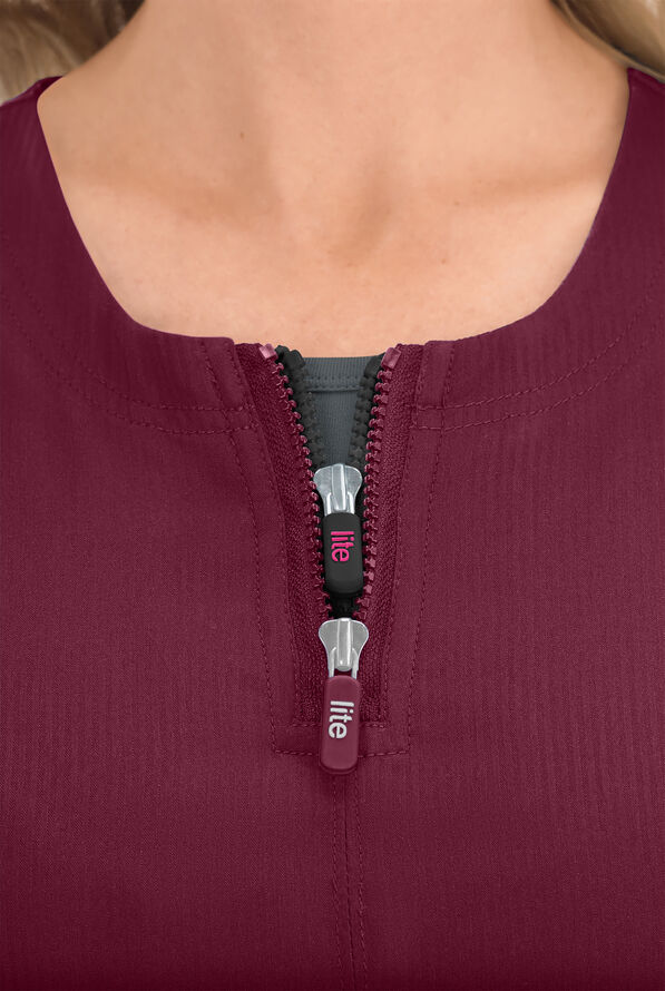 koi Lite™ Serenity Women's 4-Pocket Double Zipper Scrub Top - Wine - 3