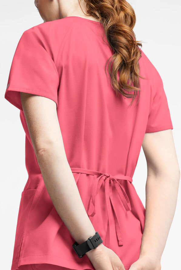 Butter-Soft Originals Women's 3-Pocket Mock Wrap Scrub Top - Rouge Rose - 3
