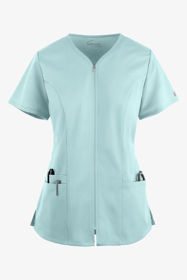 Blusa médica UA Butter-Soft STRETCH con cremallera y 4 bolsillos para mujer - Salt Blue - 1