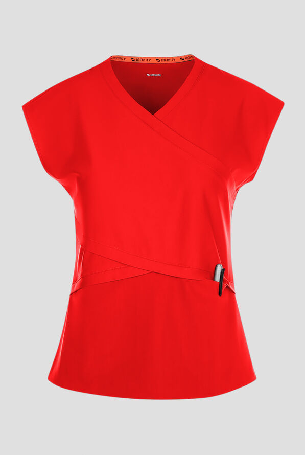 Infinity GNR8 Kinetic Knit Women's 3-Pocket STRETCH Dolman Wrap V-Neck Scrub Top - Firebird - 1