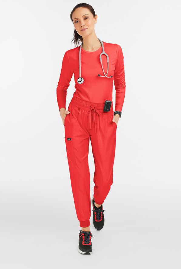 koi Basics Gemma Women's 5-Pocket STRETCH Cargo Jogger Scrub Pants - Heather Candy Red - 4