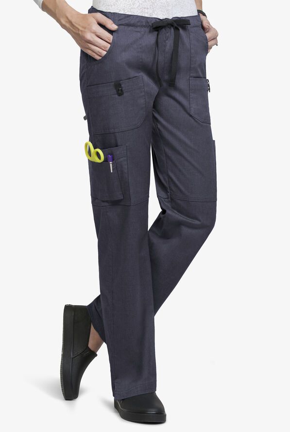 Butter-Soft STRETCH Women's 10-Pocket Drawstring Scrub Pants - Tall - Indigo Denim - 1