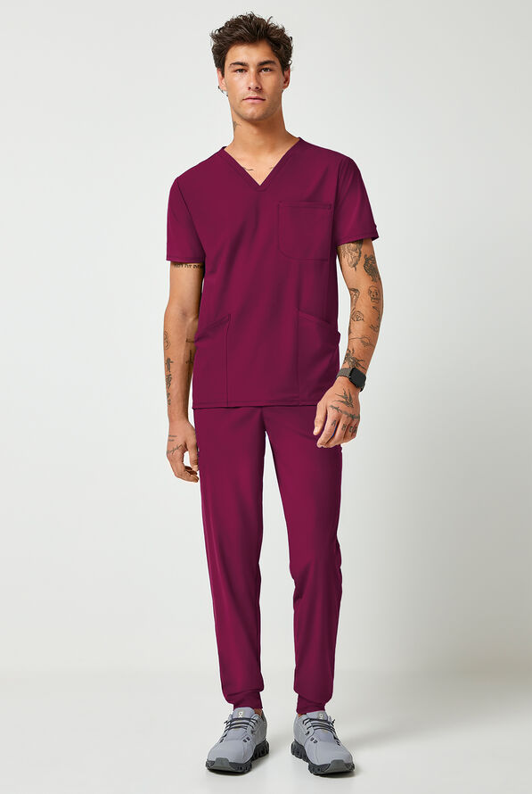 Camisa m&eacute;dica Infinity PURSUIT STRETCH con cuello en V y 3 bolsillos para hombre - Wine - 2