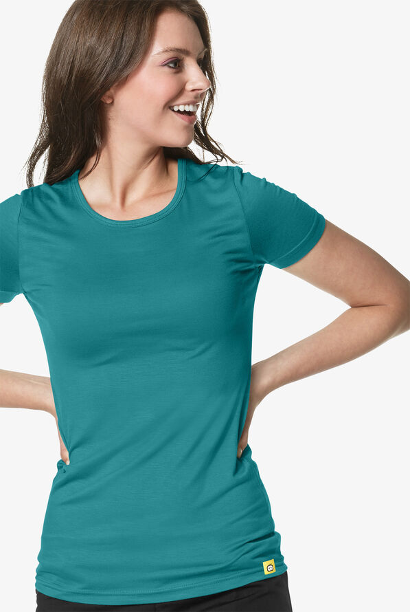 Wink Layers Women's STRETCH Silky Short Sleeve Knit Underscrub - Real Teal - 3