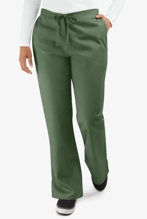 Cherokee Workwear Women's 3-Pocket Flare Leg Drawstring Scrub Pants - Tall - Olive - 1