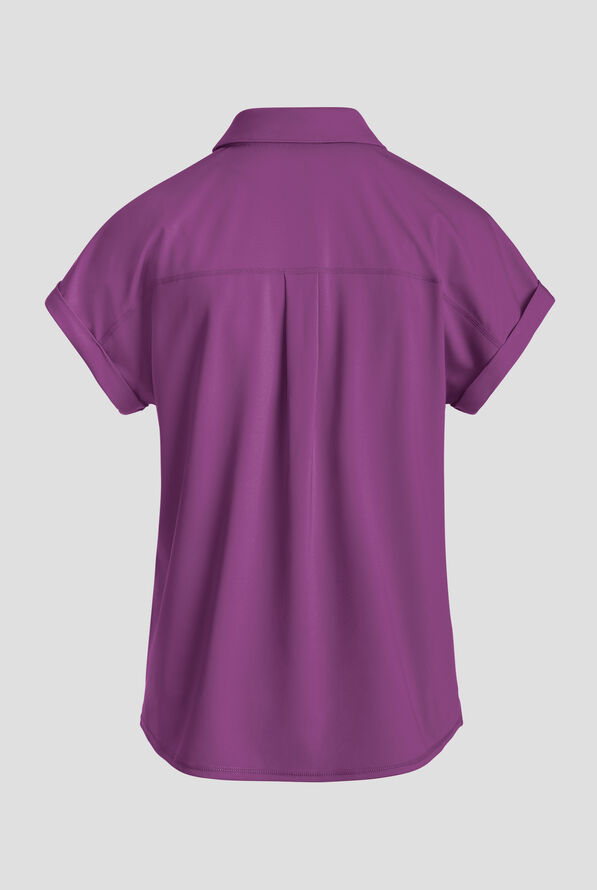 Blusa médica tipo polo Grey's Anatomy by Barco Spandex Knit Renew STRETCH con botón a presión y 1 bolsillo para mujer - Imperial Violet - 2