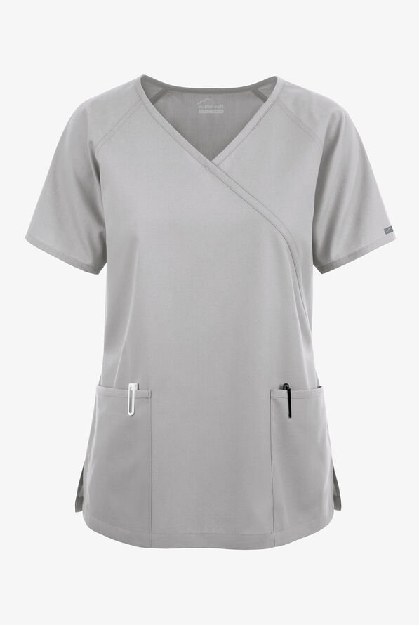 Blusa médica Butter-Soft Originals estilo cruzado con 3 bolsillos para mujer - Silver - 1