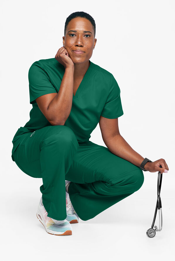 Cherokee Workwear Revolution Women's 3-Pocket STRETCH V-Neck Scrub Top - Hunter - 3