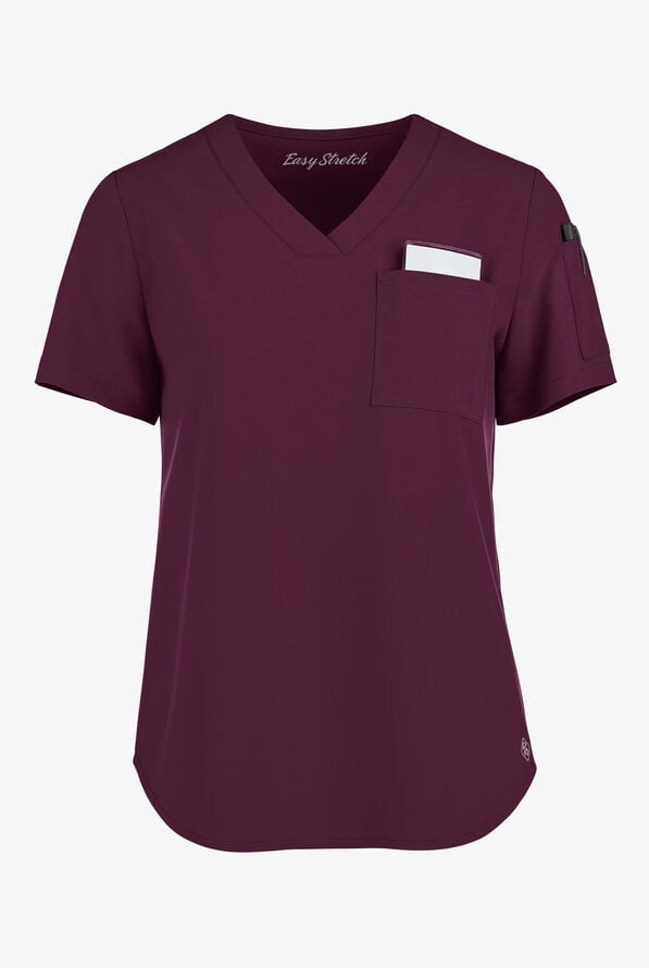 Easy STRETCH Chloe Women's 3-Pocket V-Neck Tuck-In Scrub Top - Dark Mulberry - 1