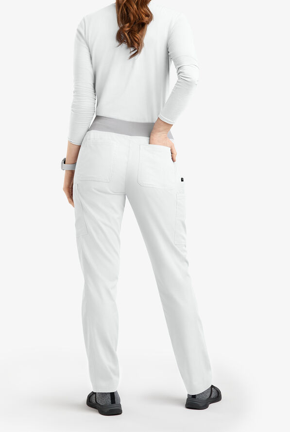 Pantal&oacute;n m&eacute;dico Butter-Soft Originals de tiro medio estilo yoga con piernas entalladas y 5 bolsillos para mujer - White/Silver - 3