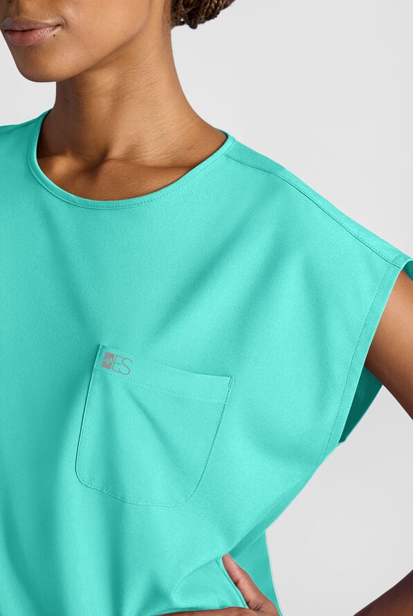 Easy STRETCH Women's Dolman Sleeve Crew Neck Scrub Top - Aqua Dust - 4
