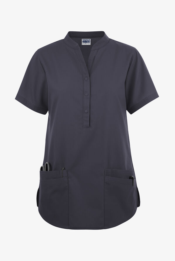 Strictly Scrubs Women's 6-Pocket Mandarin Collar Scrub Top - Pewter - 1