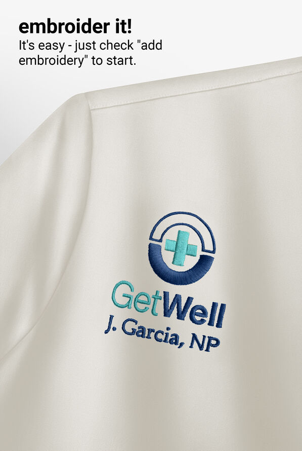 Med Couture Amp Women's 2-Pocket STRETCH Knit Embossed Logo Zip Hoodie Scrub Jacket - Sweet Cream - 3