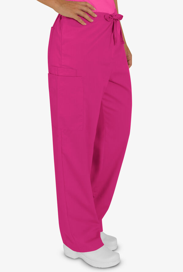 Butter-Soft Core Unisex 4-Pocket Drawstring Scrub Pants - Tall - Raspberry Rose - 3
