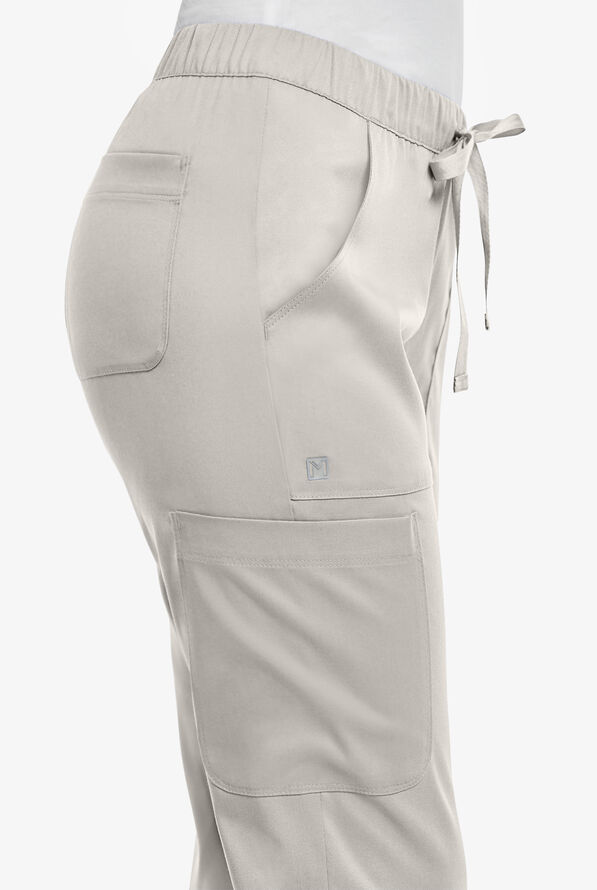 Maevn Matrix Women's 5-Pocket STRETCH Elastic Waist Drawstring Cargo Scrub Pants - Petite - Quiet Grey - 3