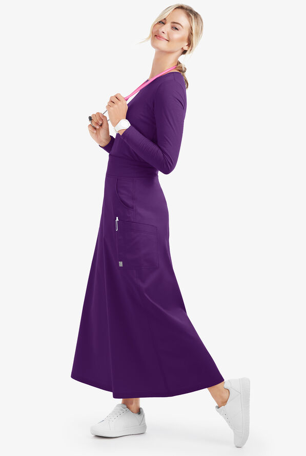 Butter-Soft STRETCH Women's 3-Pocket Ankle Length Scrub Skirt - Eggplant - 2