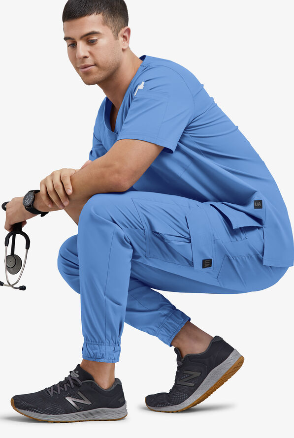 Butter-Soft STRETCH Men's 7-Pocket Cargo Jogger Scrub Pants - Ceil Blue - 4