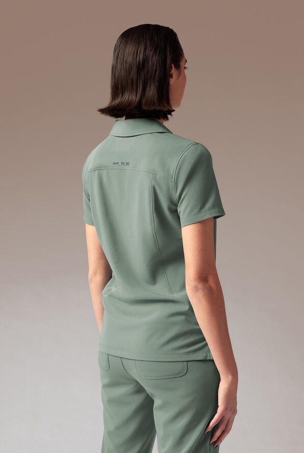 Hypothesis A-S All Situation Women’s 3-Pocket Polo Neck Scrub Top - Mineral - 3