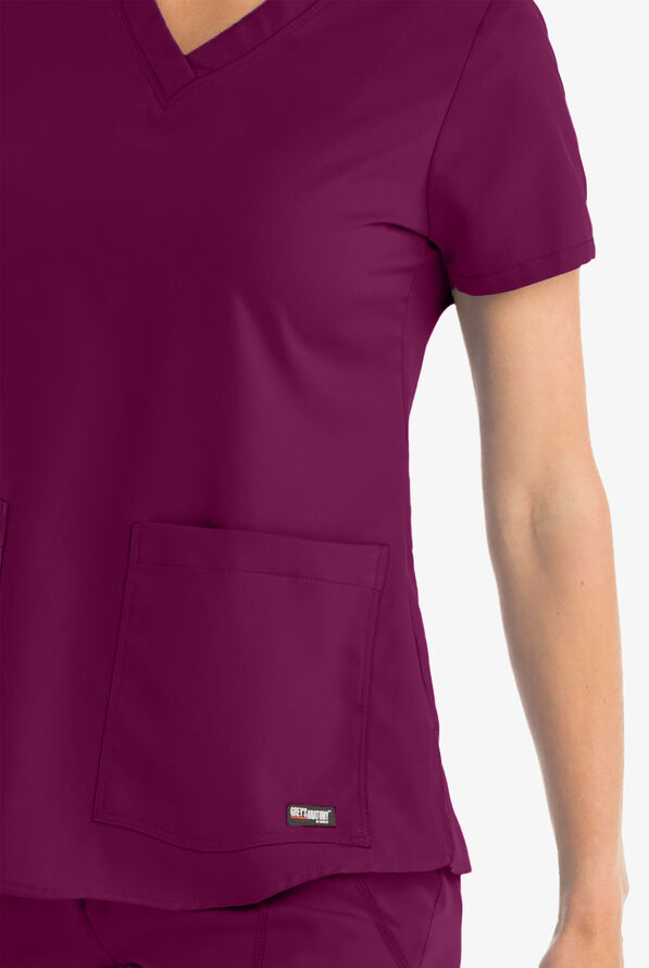 Grey's Anatomy™ by Barco Aubrey Women's 2-Pocket Classic Fit Scrub Top - Wine - 3