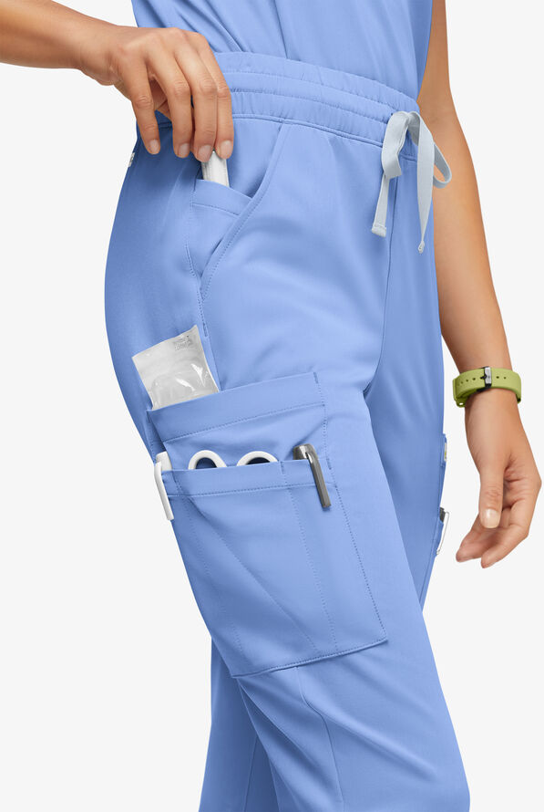 Pantalón médico ReSurge Topaz con cordón ajustable y 11 bolsillos para mujer - Ceil Blue - 3