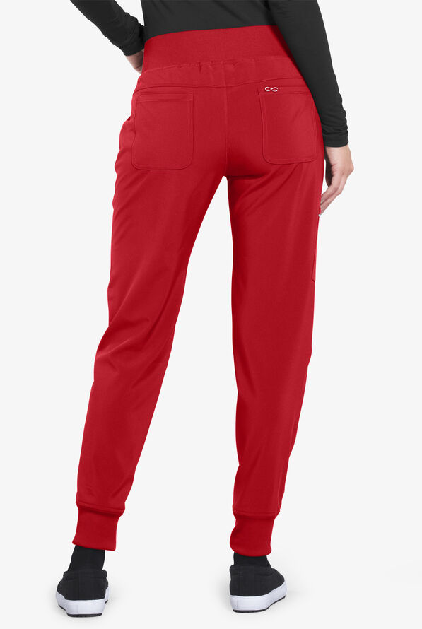 Infinity Women's 5-Pocket STRETCH Tapered Jogger Cargo Scrub Pants - Red - 2