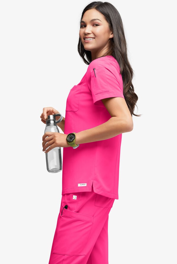 Blusa médica ReSurge Diamond con cuello en V y 3 bolsillos para mujer - Reactive Pink - 2