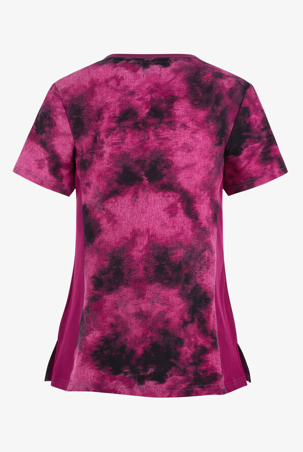 Blusa médica estampada koi Lite Stretch Raquel Heather Raspberry Tie Dye con cuello en V  - null - 2