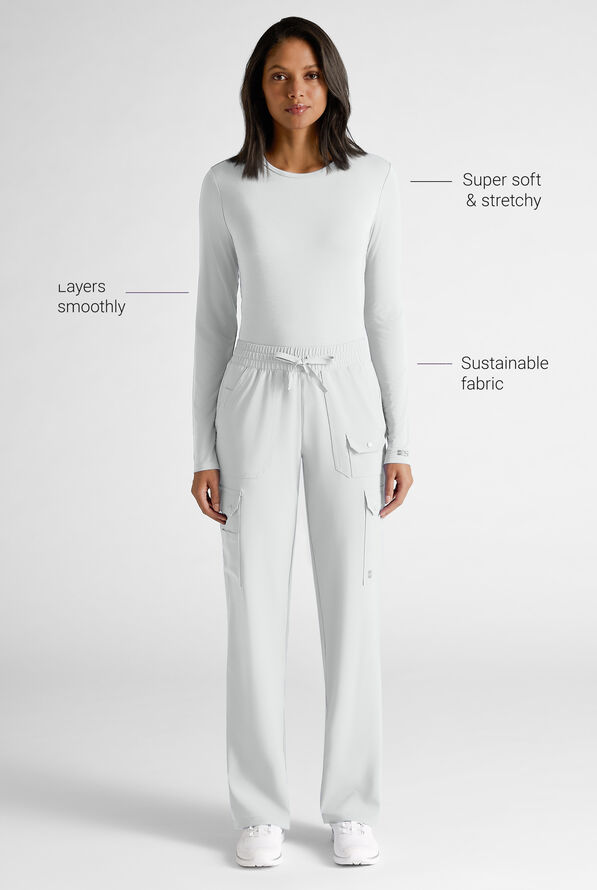 Easy STRETCH Cate Women's Long Sleeve Knit Underscrub - White - 3