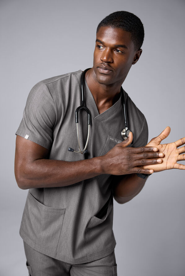 Hypothesis S-R Shift Ready Men's 4-Pocket V-Neck Scrub Top - Graphite - 6