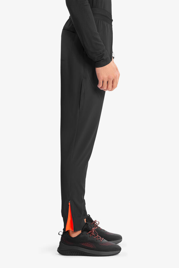Infinity GNR8 Men's 4-Pocket STRETCH Internal Drawstring Zipper Ankle Vent Cargo Jogger Scrub Pants - Black/Vivid Orange - 2