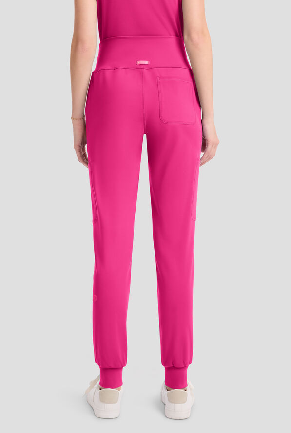 Med Couture Amp Knit Women's 5-Pocket STRETCH High-Rise Cargo Jogger Scrub Pant - Pink Power - 4