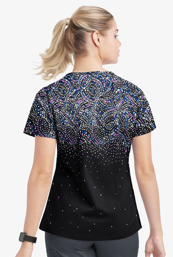 Strictly Scrubs STRETCH Roman Mosaic Women’s 4-Pocket Grommet Neck Print Scrub Top - null - 2