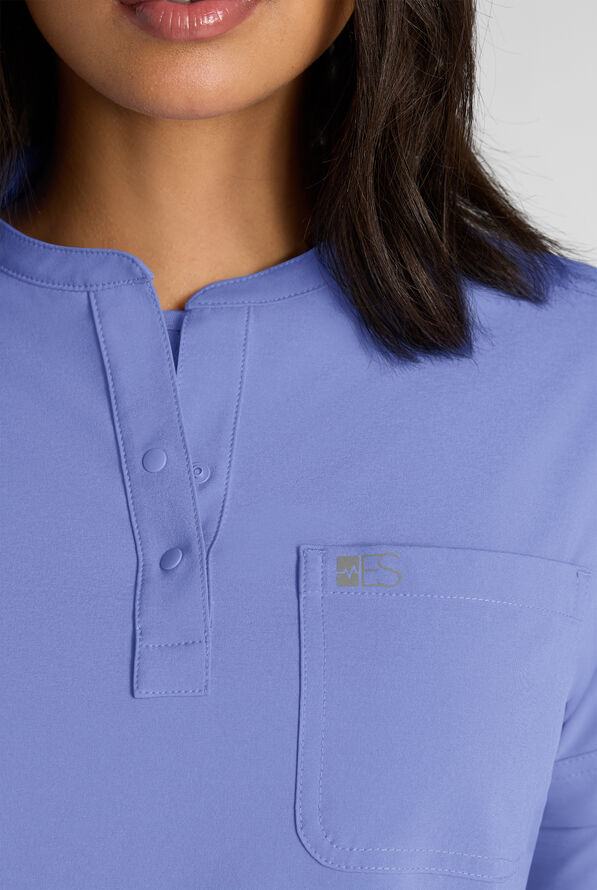 Easy STRETCH Bella Women's 1-Pocket Henley Scrub Top - Ceil Blue - 4
