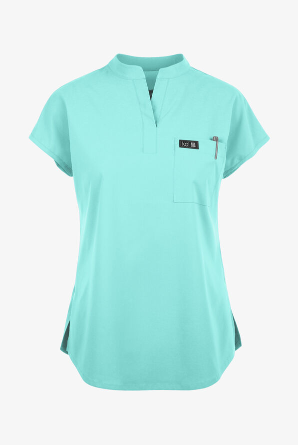 koi Basics Ari Women's 1-Pocket STRETCH Dolman Sleeve Mandarin Collar Scrub Top - Fresh Mint - 1