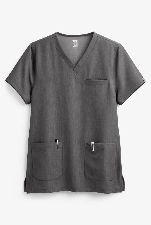 Med Couture RothWear Men's 3-Pocket STRETCH V-Neck Scrub Top - Slate Heather - 1